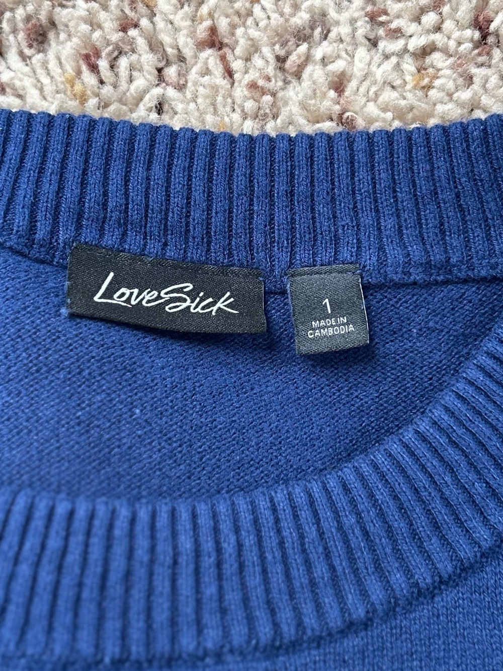 Lovesick Navy Blue Crewneck Sweater with Pink Panther Patch - Picture 3 of 4